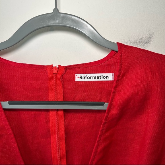 Reformation Simi Linen Dress Red Size 10 - Picture 3 of 12